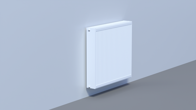 Weißer, horizontaler Panelheizkörper mit gerippter Front und oberem Lüftungsgitter.