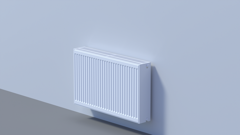 Weißer, horizontaler Panelheizkörper mit gerippter Front und oberem Lüftungsgitter.
