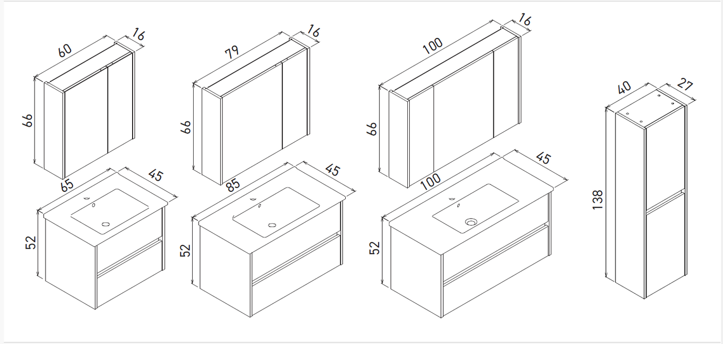 Orka Side Badmöbel Set 65 cm/85 cm Waschtisch&Keramik Waschbecken&Spiegelschrank