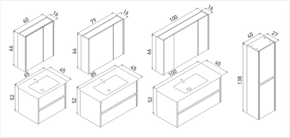 Orka Side Badmöbel Set 65 cm/85 cm Waschtisch&Keramik Waschbecken&Spiegelschrank