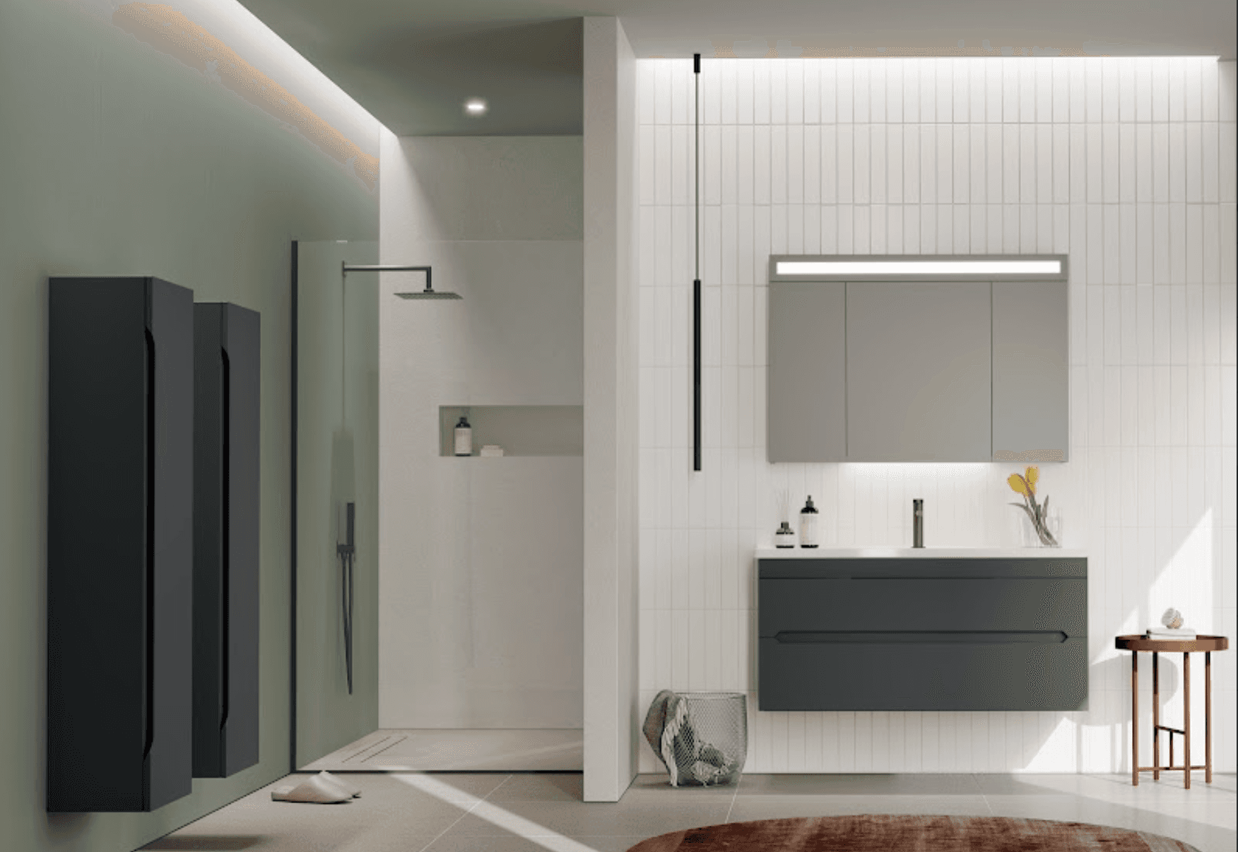Orka Varna Badmöbel 80/100cm Keramikbecken mit Schubladen + LED Spiegelschrank - SuVit