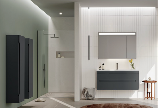 Orka Varna Badmöbel 80/100cm Keramikbecken mit Schubladen + LED Spiegelschrank