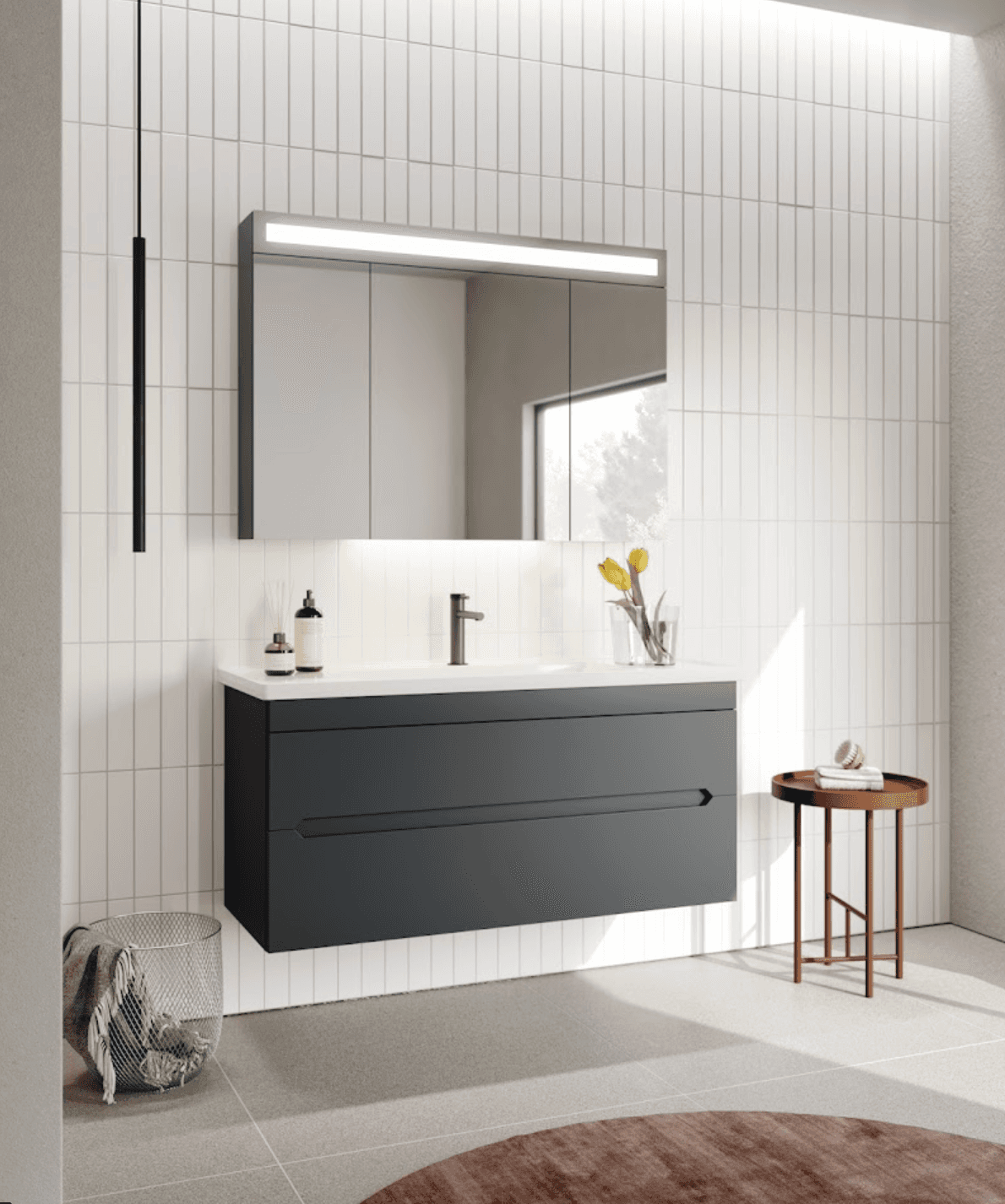 Orka Varna Badmöbel 80/100cm Keramikbecken mit Schubladen + LED Spiegelschrank - SuVit