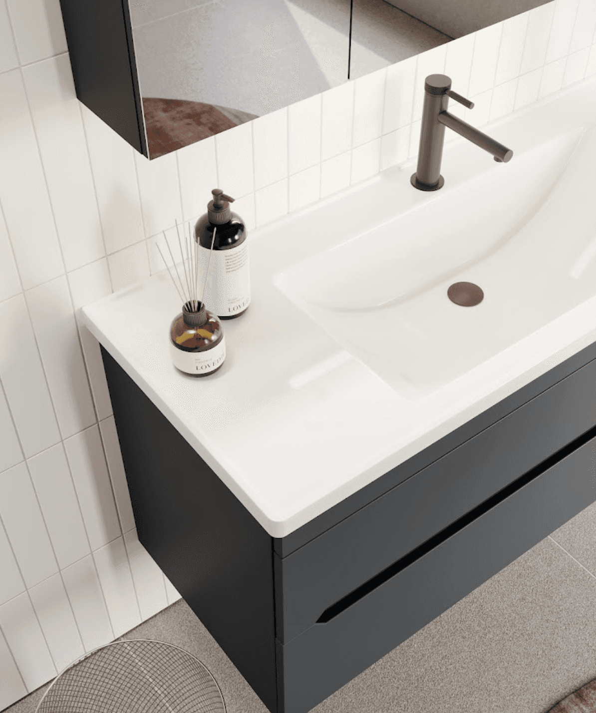 Orka Varna Badmöbel 80/100cm Keramikbecken mit Schubladen + LED Spiegelschrank - SuVit