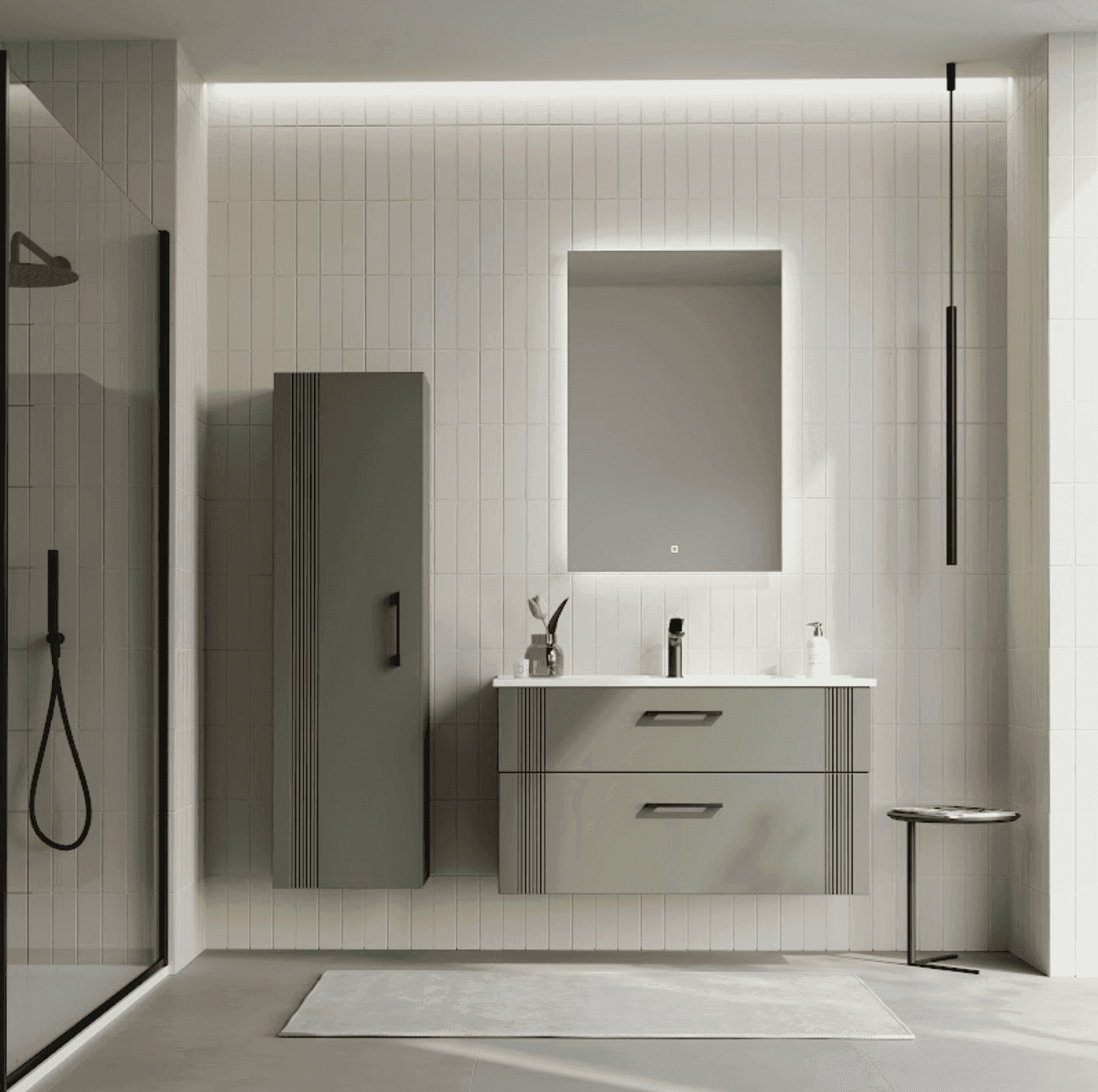 ORKA Bari Badmöbel 85/100cm | Mattweiß oder Mattgrün | Keramik&LED-Spiegelschrak - SuVit