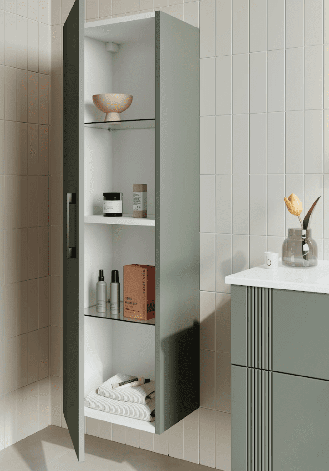 ORKA Bari Badmöbel 85/100cm | Mattweiß oder Mattgrün | Keramik&LED-Spiegelschrak - SuVit