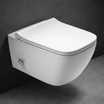 Modernes weißes wandhängendes Dusch-WC von VIBA mit minimalistischen Design und verchromtem Bedienhebel