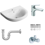 SuVit Waschbecken Set mit Chrom Wasserhahn, Siphon, Eckventil und Montagematerial für Badezimmer