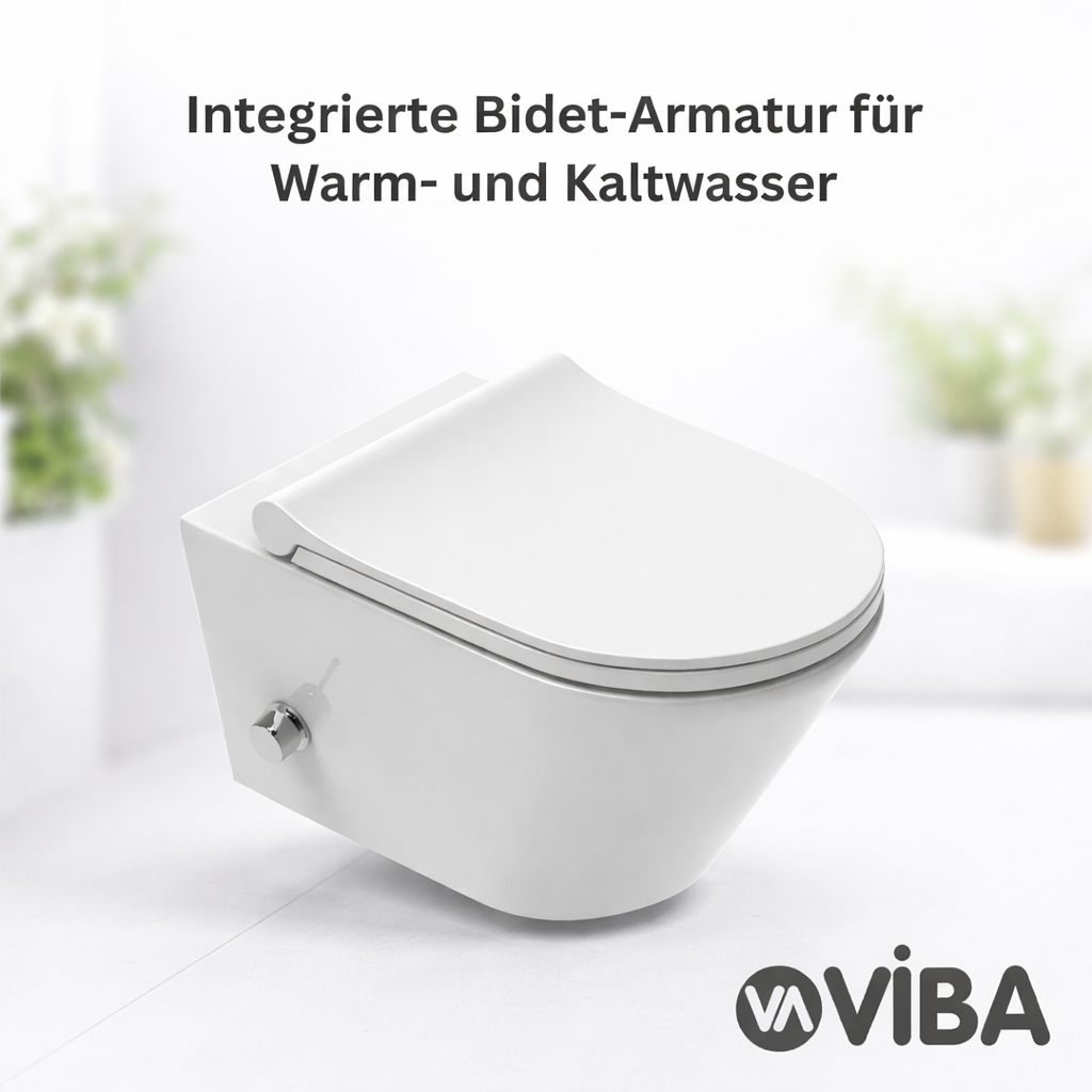 Wandhängendes Dusch-WC mit integrierter Bidet-Armatur für Warm- und Kaltwasser in modernem Design