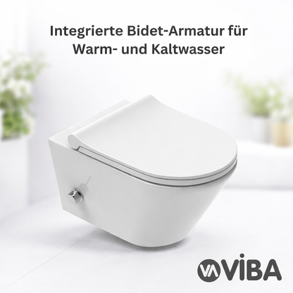 Wandhängendes Dusch-WC mit integrierter Bidet-Armatur für Warm- und Kaltwasser in modernem Design