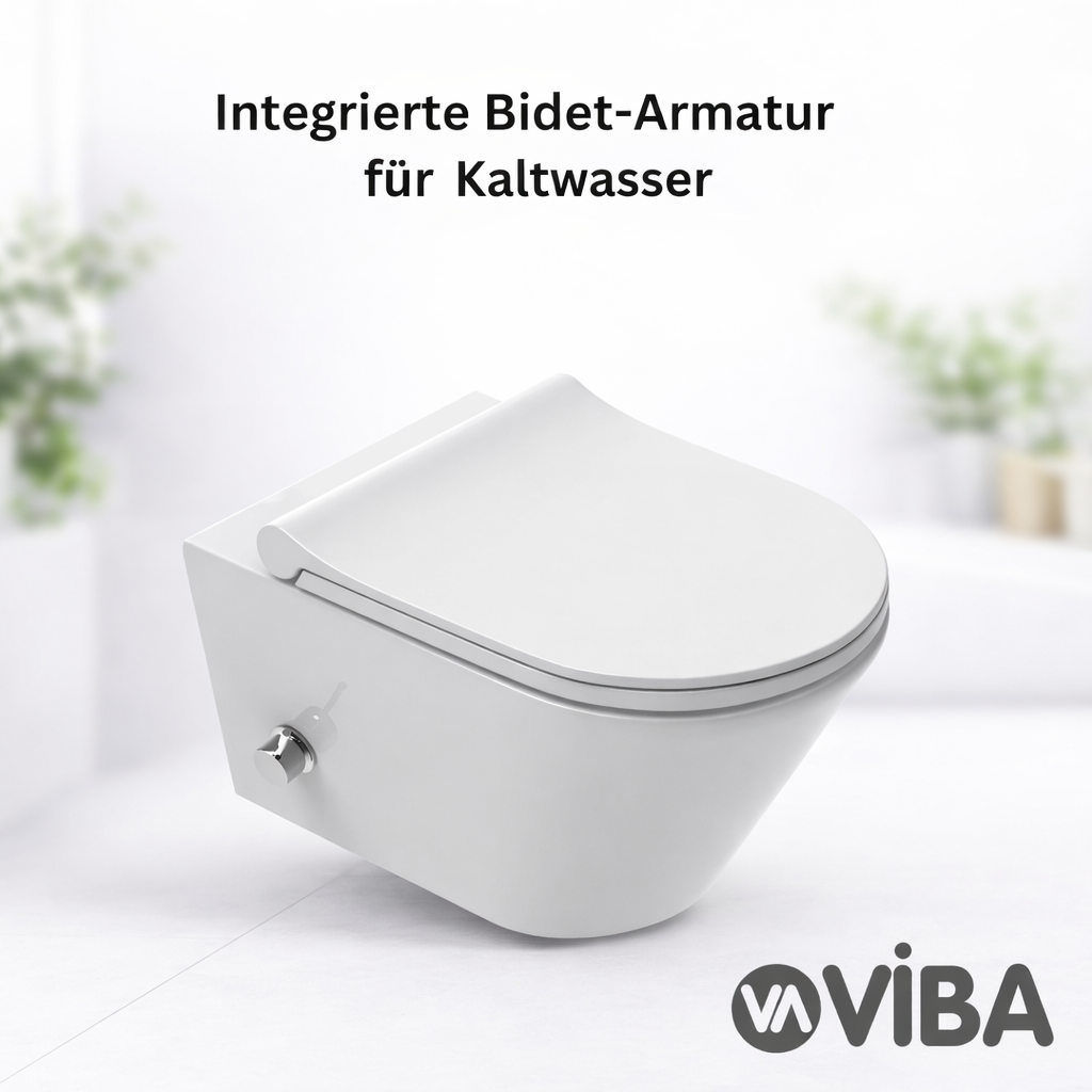 Wandhängendes Dusch-WC mit integrierter Bidet-Armatur für Kaltwasser in modernem Design