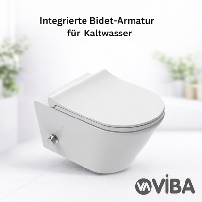 Wandhängendes Dusch-WC mit integrierter Bidet-Armatur für Kaltwasser in modernem Design