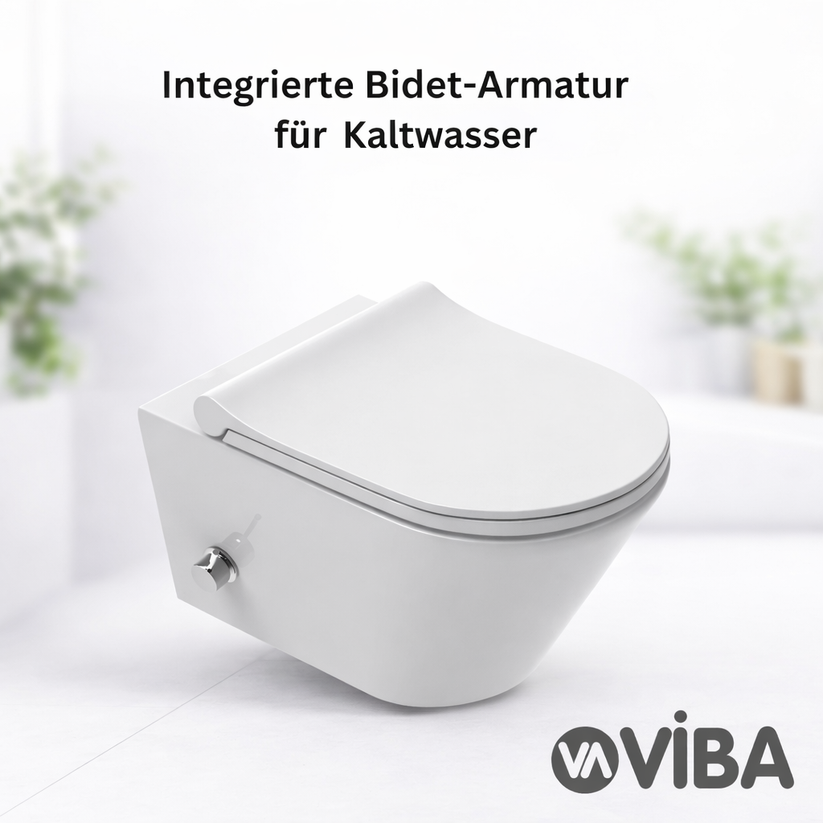 Wandhängendes Dusch-WC mit integrierter Bidet-Armatur für Kaltwasser in modernem Design