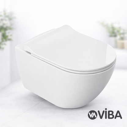 VIBA spülrandloses Wand-WC ohne Armatur mit Soft-Close-Sitz, antibakterieller Oberfläche und modernem, weißem Design für stilvolle Badezimmer