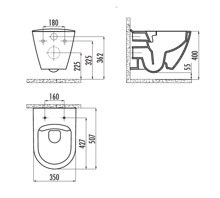 Creavit Terra Wand WC Spülrandlos Bidetfunktion mit Soft-Close Sitz Weiß Keramik