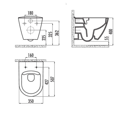 Creavit Terra Wand WC Spülrandlos Bidetfunktion mit Soft-Close Sitz Weiß Keramik