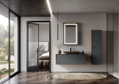 Orka Kraft Badmöbel 100/120cm | Kompaktlaminat | Keramik Waschbecken&LED-Spiegel