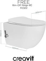 Creavit FREE Rim-Off Hänge-WC in Weiß mit modernen Abmessungen und dusch-wc Funktion