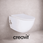 Creavit wandhängendes Dusch-WC in modernem Design mit weißem Sitz und verchromtem Spülhebel