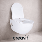 Creavit Dusch-WC wandhängend in weiß mit offenem Deckel und modernem Design