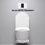 Dusch WC von Geberit mit weißem Sitz und Deckel an grauer Wand mit bis zu 400 kg Tragkraft