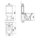 Technische Zeichnung eines SuVit Stand-Dusch-WC mit Maßen von vorn, seitlich und oben