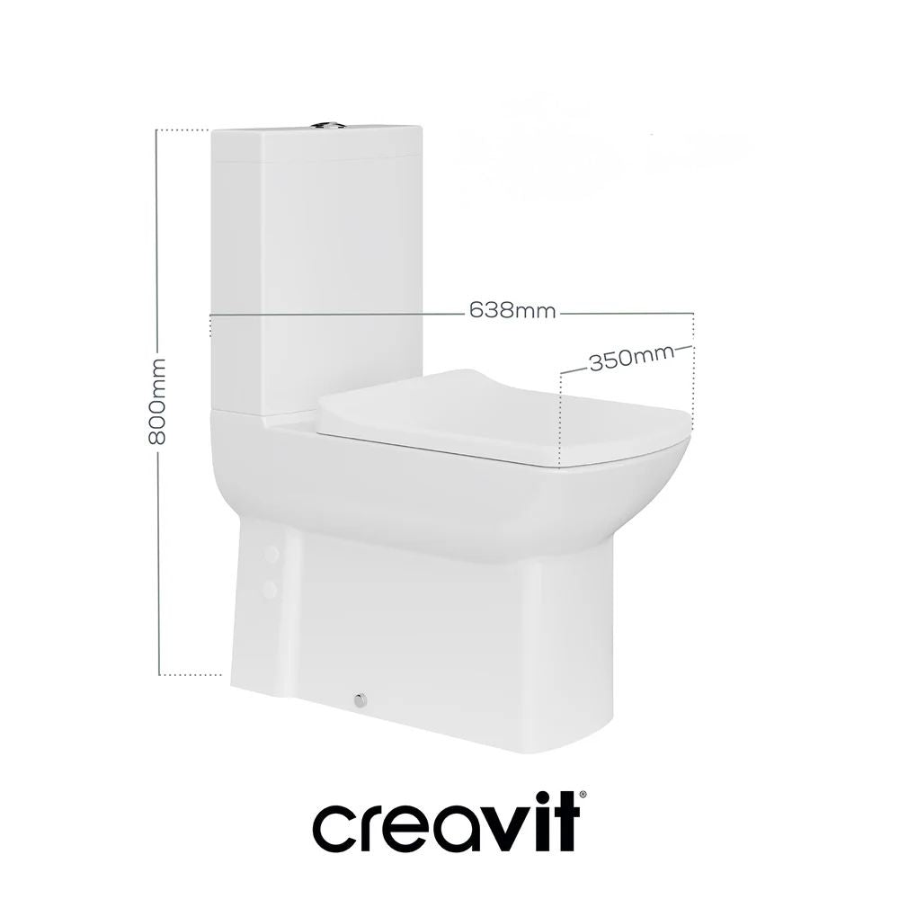 Weißes stand-dusch-wc von SuVit mit Abmessungen 800mm Höhe und 638mm Länge