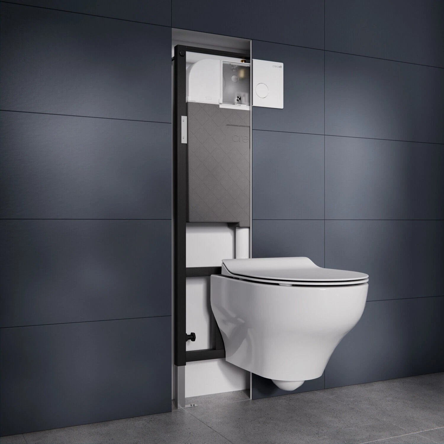 Creavit Wandhängendes WC Komplett-Set mit verdecktem Spülkasten in modernem Badezimmer