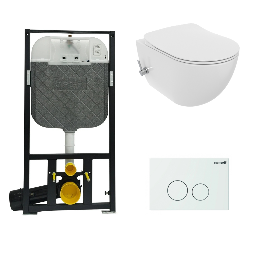 Creavit wc komplett-set mit Wand-WC, Spülkasten und Bedienelement in Weiß