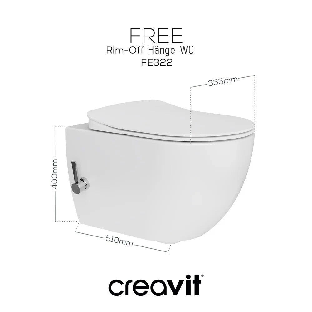 Creavit  Dusch Wand-WC Free spülrandlos m. Armatur (Edelstahl-Düse) (Kaltwasser) - SuVit