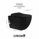 Creavit Free Hänge-Dusch-WC Tiefschwarz – Taharet spülrandlos, Edelstahl-Düse & Kaltwasser-Armatur