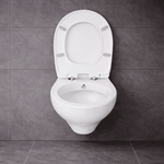 Dusch-WC mit geöffnetem Deckel, weißes WC-Becken und Taharet-Anordnung