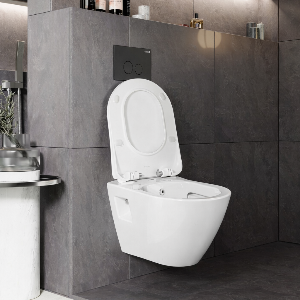 Creavit Terra Wand WC Spülrandlos Bidetfunktion mit Soft-Close Sitz Weiß Keramik