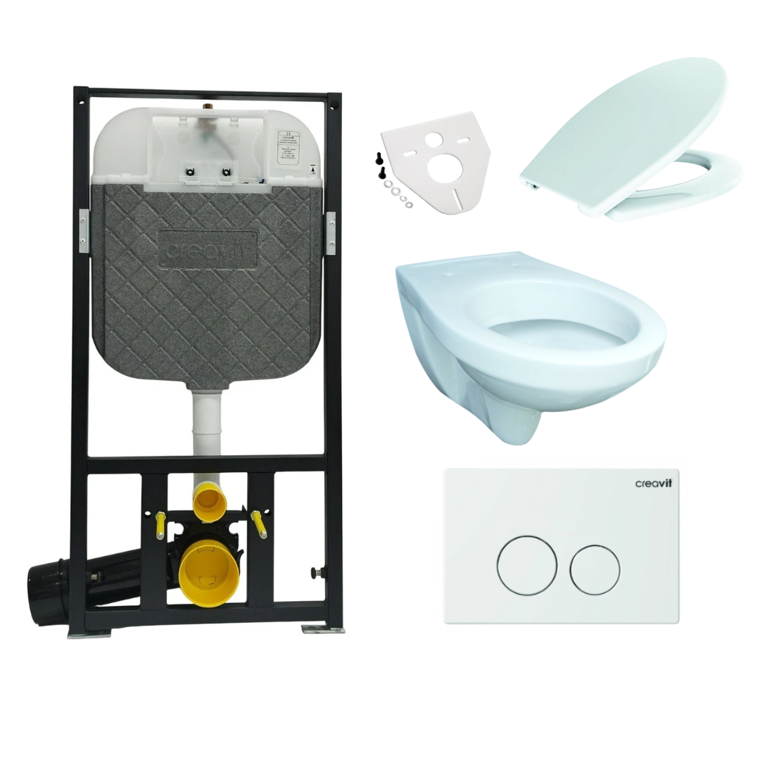 Wand-WC-Komplettset VIGOUR one mit CREAVIT Vorwandelement und Terra Betätigungsplatte