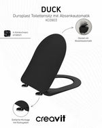 Creavit Duck WC-Sitz Tiefschwarz mit Softclose & Take-Off | Duroplast Toilettensitz