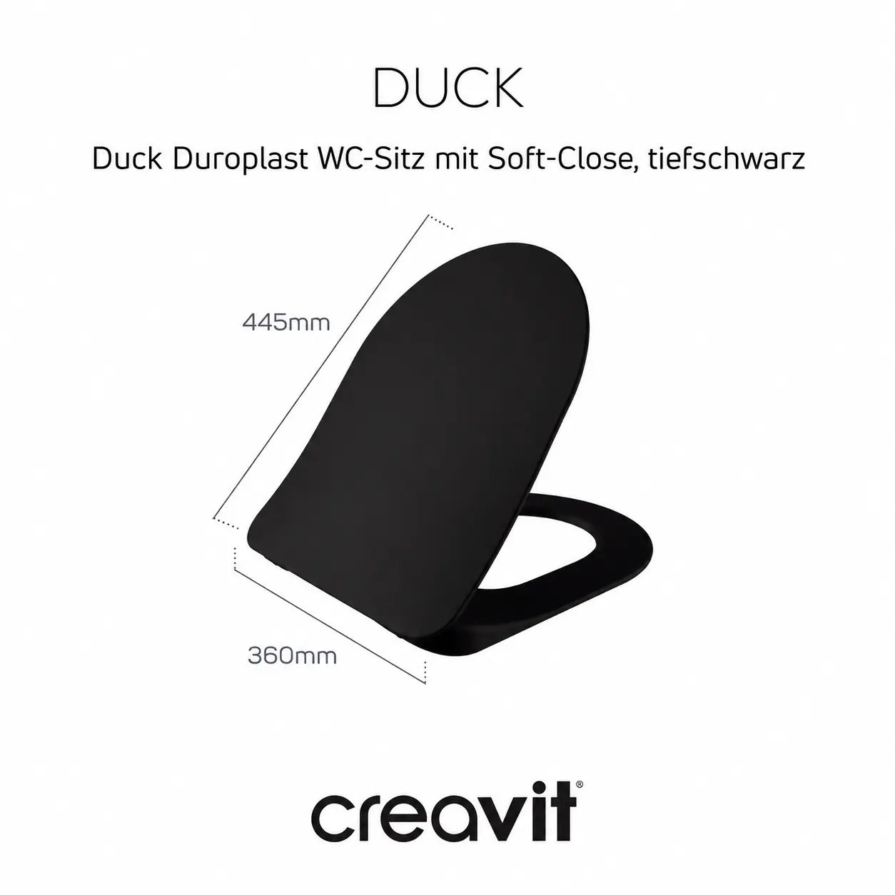 Creavit Duck WC-Sitz Tiefschwarz mit Softclose & Take-Off | Duroplast Toilettensitz