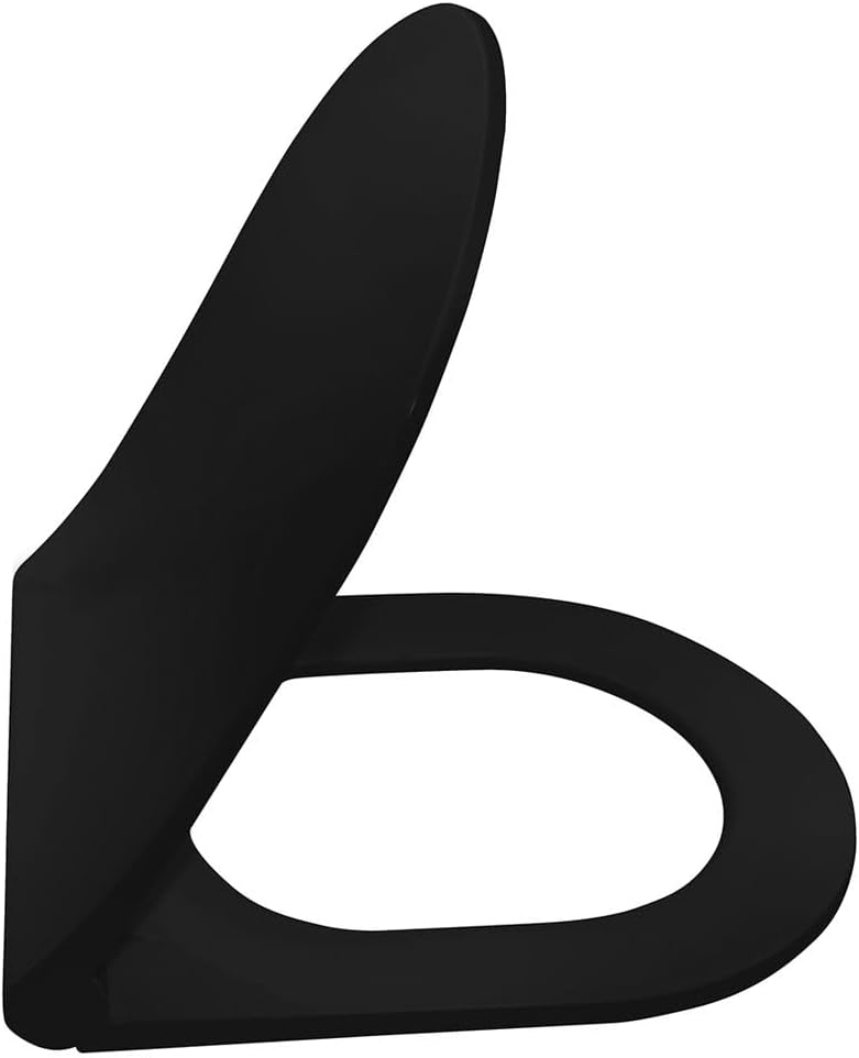 Seitenansicht eines schwarzen Soft-Close-WC-Sitzes mit ergonomischem Design und sanfter Absenkfunktion für moderne Badezimmer