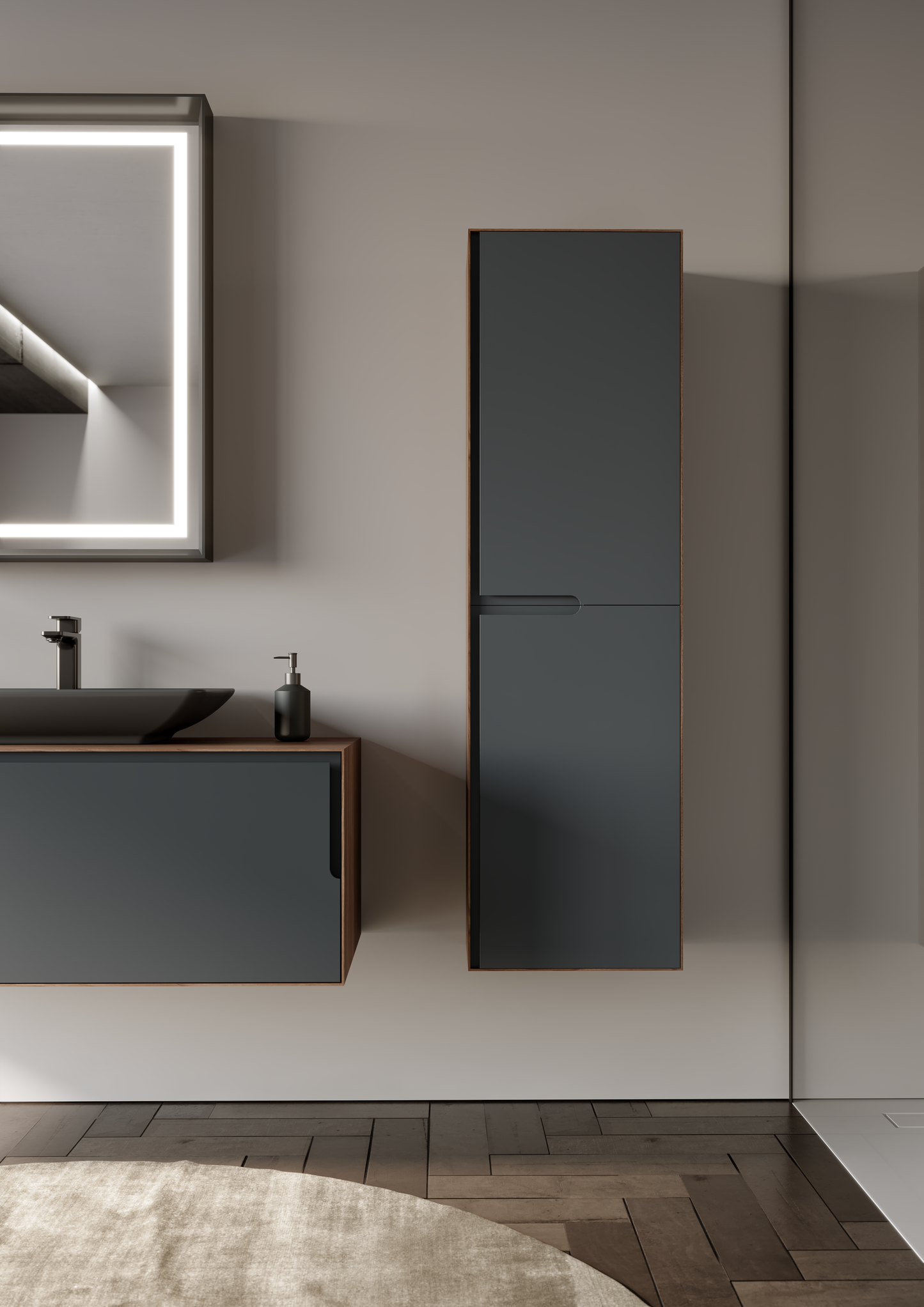 Orka Kraft Badmöbel 100/120cm | Kompaktlaminat | Keramik Waschbecken&LED-Spiegel