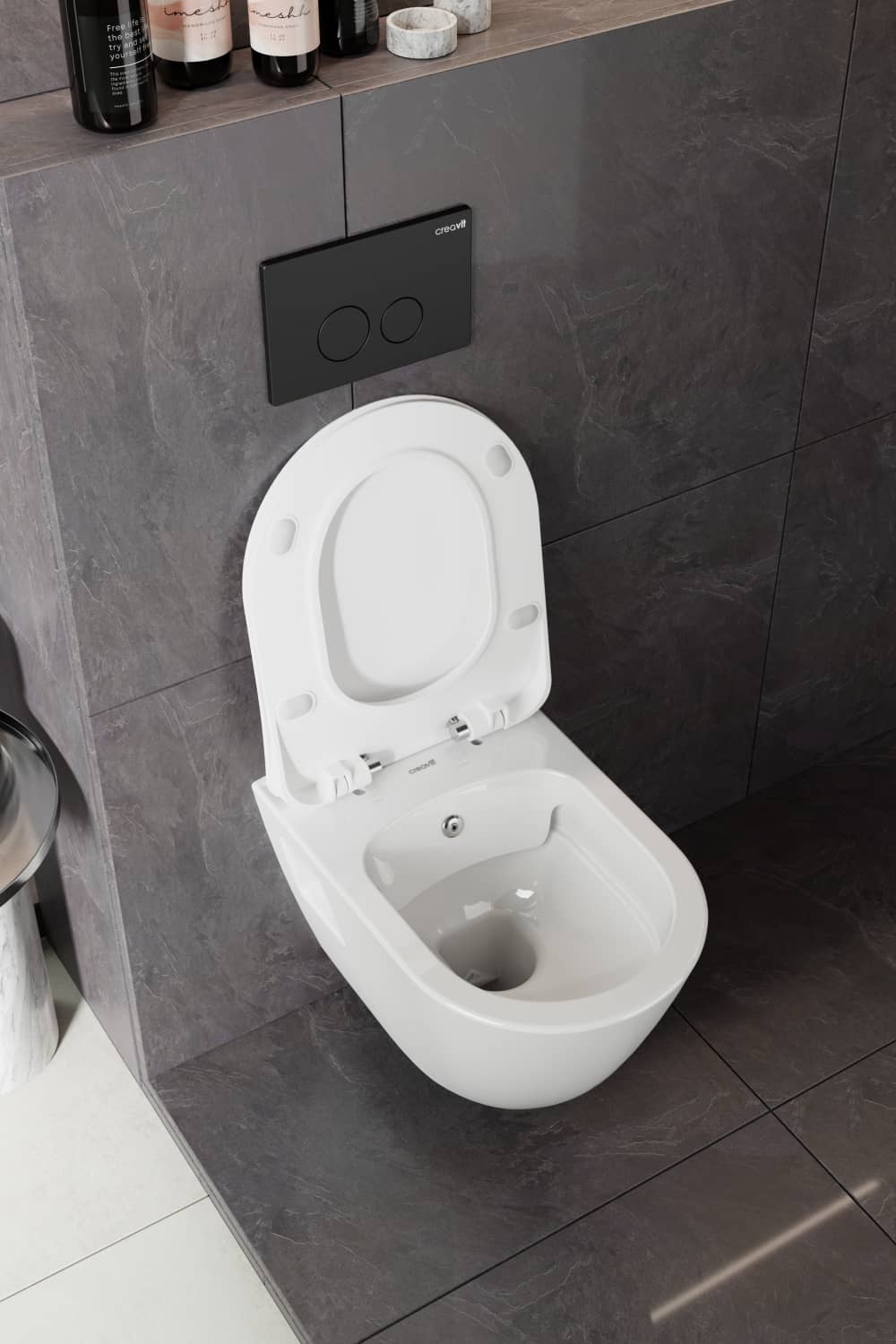 Creavit wand wc spülrandlos weiß wandhängendes WC mit verdecktem Spülkasten und offenem Sitz