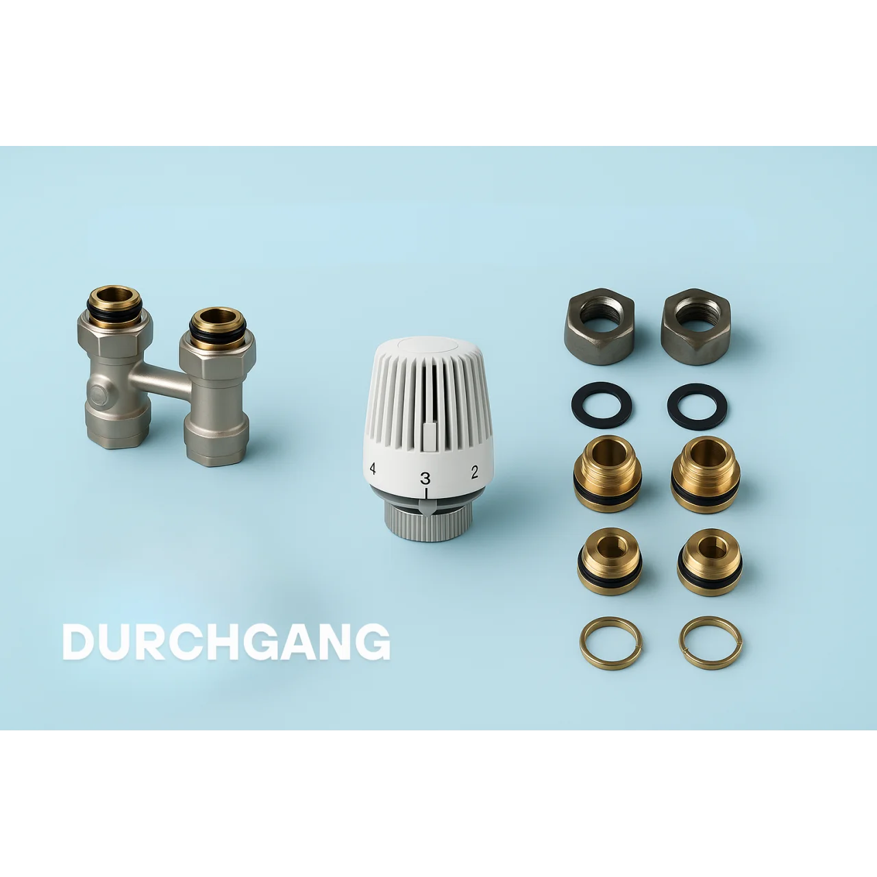 Anschlussarmatur Eck- oder Durchgang Set Inkl. Thermostatkopf