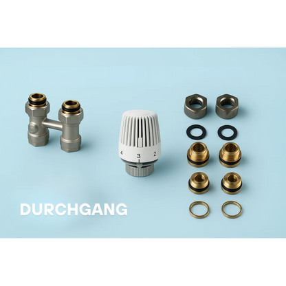 Anschlussarmatur Eck- oder Durchgang Set Inkl. Thermostatkopf