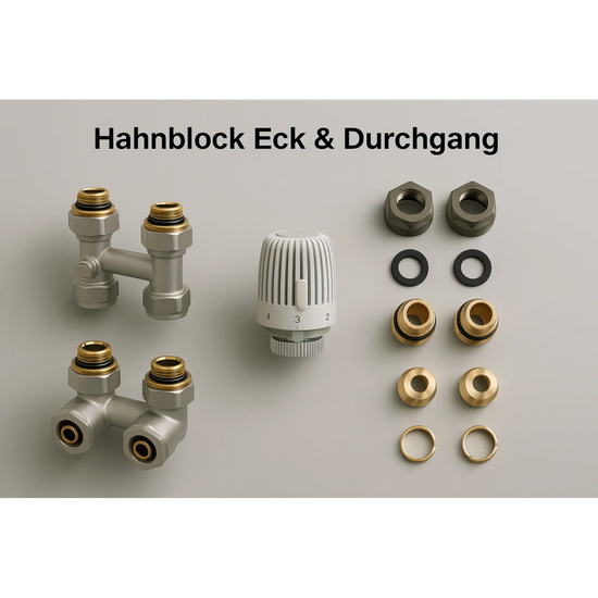 Anschlussarmatur Eck- oder Durchgang Set Inkl. Thermostatkopf
