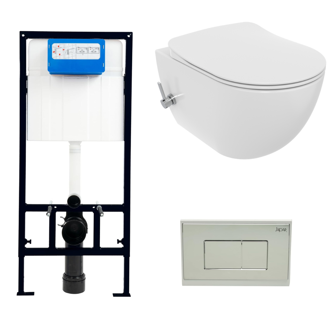 WC Komplettset Unterputz: Japar Spülkasten + Creavit Wand-WC spülrandlos, Soft Close Sitz & Drückerplatte - SuVit