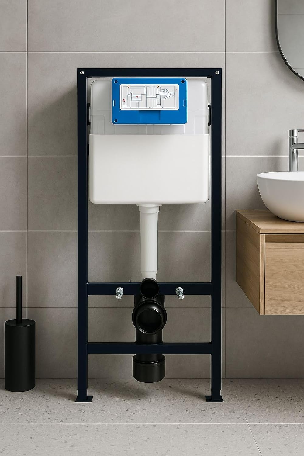 Japar Toilettenspülkasten mit Montagerahmen und Rohrsystem für Wand-WC Installation