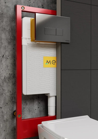 Unterputz-Spülkasten mit stabilem Montagerahmen und verchromter Zweimengen-Betätigungsplatte für Wand-WC