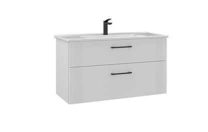 ORKA Bari Badmöbel 85/100cm | Mattweiß oder Mattgrün | Keramik&LED-Spiegelschrak