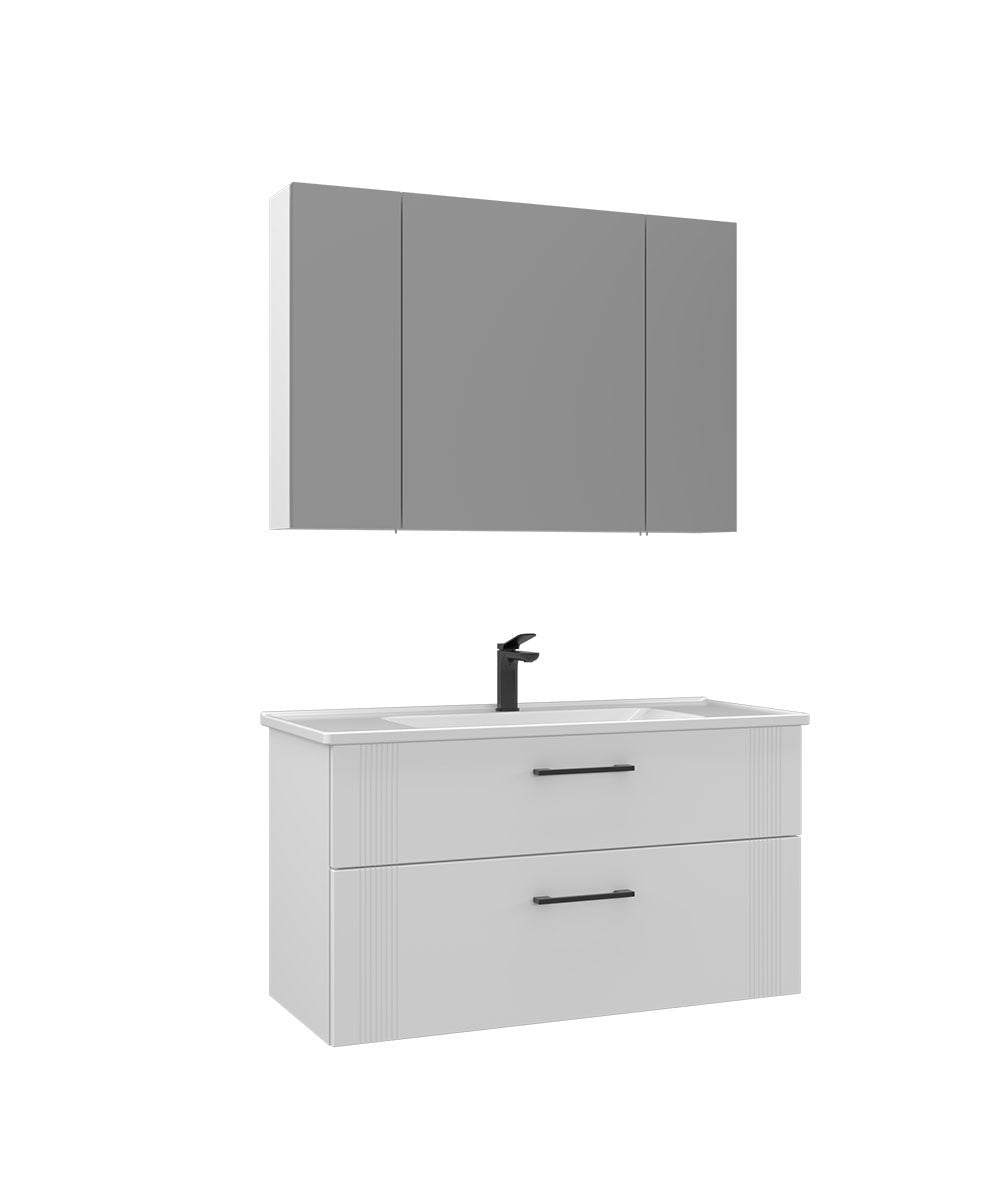 ORKA Bari Badmöbel 85/100cm | Mattweiß oder Mattgrün | Keramik&LED-Spiegelschrak - SuVit