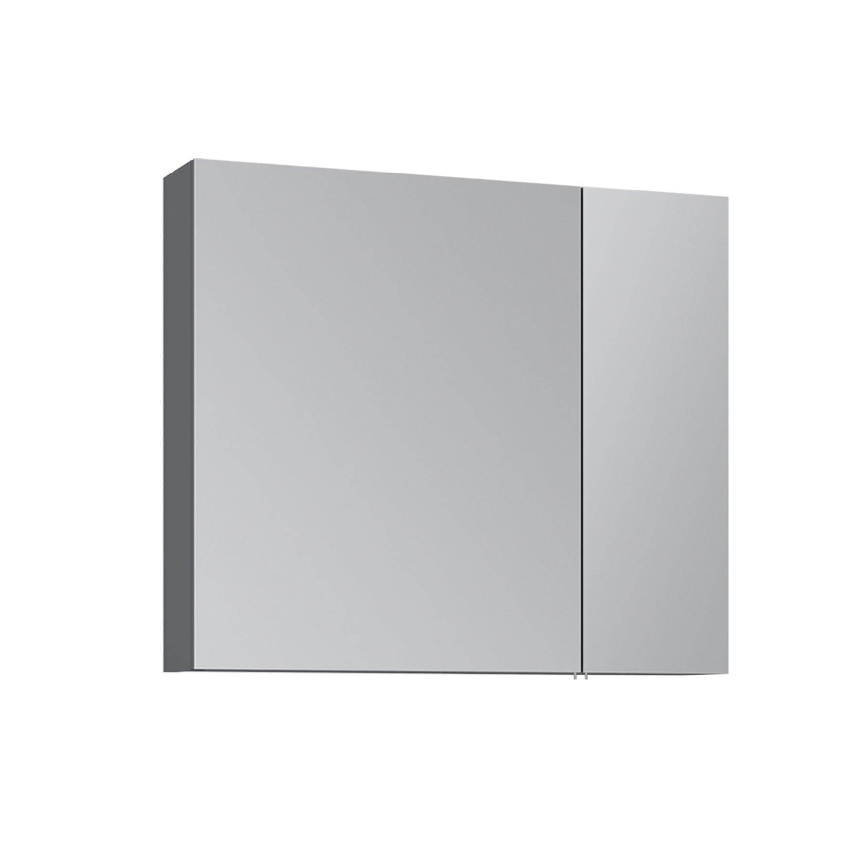 Moderner Spiegelschrank in Anthrazit mit zwei Türen – minimalistischer Badezimmerspiegel mit Stauraum zur Wandmontage.