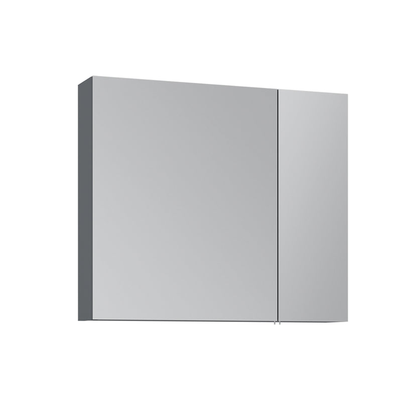 Moderner Spiegelschrank in Anthrazit mit zwei Türen – minimalistischer Badezimmerspiegel mit Stauraum zur Wandmontage.