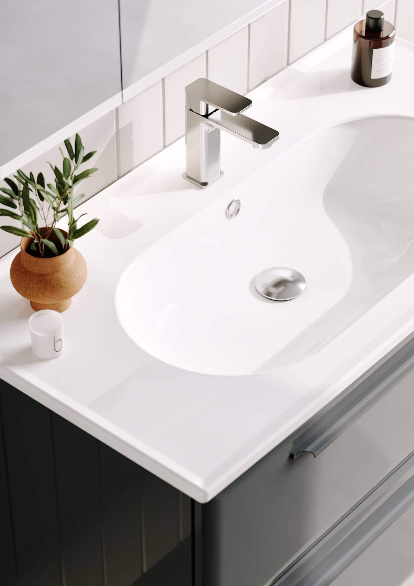 Modernes Badezimmermöbel Set mit wandhängendem Waschtischunterschrank in Anthrazit, zwei Schubladen und LED-Spiegelschrank – minimalistisches Design für stilvolle Badezimmer.